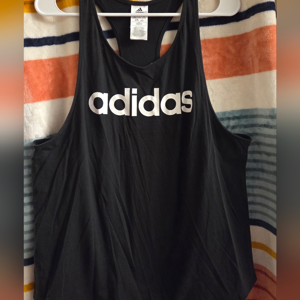 •Adidas•Ladies Black and White Logo Racerback Tank Top Size XL EUC
